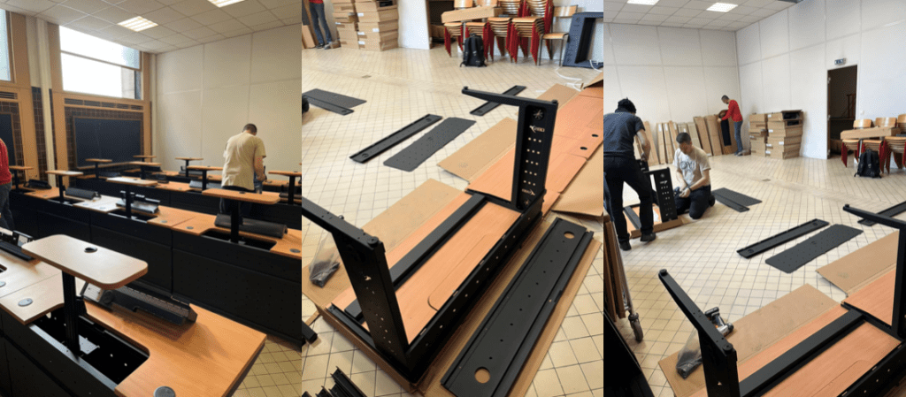 Montage de tables escamotables pour une salle informatique d'université