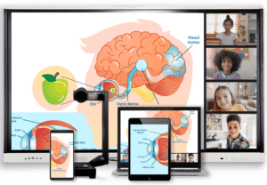 Visioconférence avec des élèves sur un écran interactif Smart