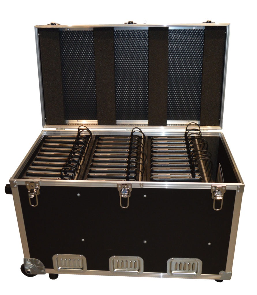 Valise multimédia pour transporter, charger, stocker et synchroniser 30 tablettes simples + coques