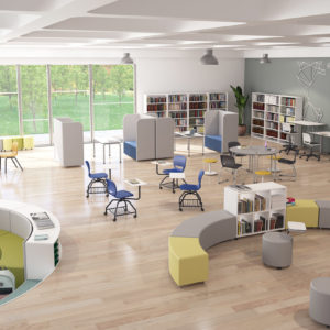 Bibliothèque équipée de mobilier innovant