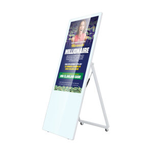 Totem vidéo pliable 43''. FULL HD. 500 cd. 24h/7j. Indoor. Blanc