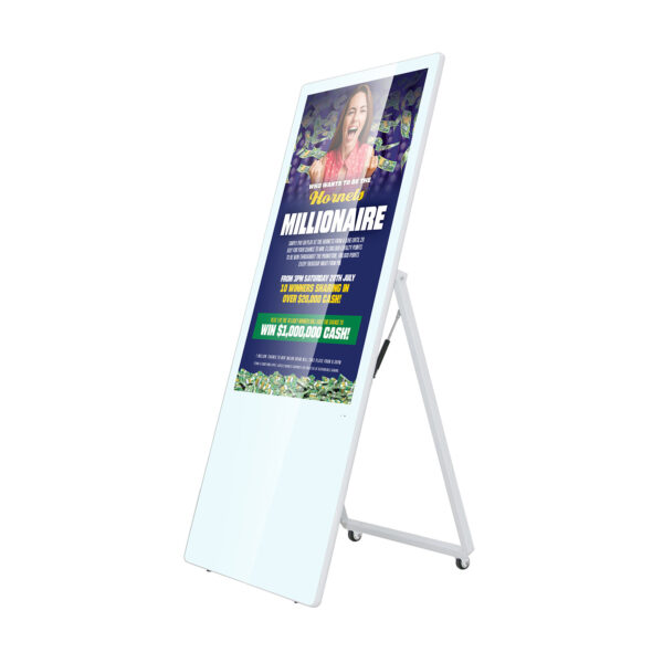 Totem vidéo pliable 43''. FULL HD. 500 cd. 24h/7j. Indoor. Blanc