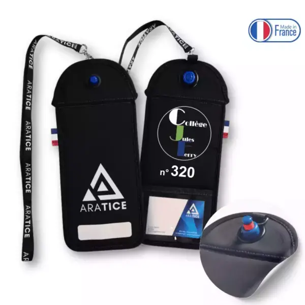 Photo de la pochette anti-ondes Araphone Blocker 3 Fr, version fabriquée en France de la pochette téléphone pour les collèges et lycées grâce à des partenariats avec 7 ESAT en Île de France