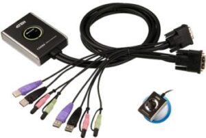 Aten CS682 Mini-Switch KVM DVI-I 2 ports USB, câbles intégrés + Audio