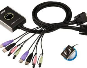Aten CS682 Mini-Switch KVM DVI-I 2 ports USB, câbles intégrés + Audio