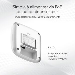 NETGEAR Point d'accès sans Fil (WAX605) - Vitesse WiFi 6 Dual-Band AX3000, Jusqu'à 256 appareils connectés, 802.11ax, Mesh, Alimentation PoE ou Adaptateur Secteur