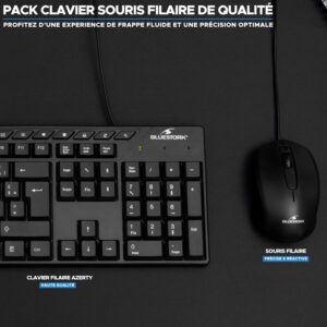 Bluestork – Pack Media Office - Pack Clavier Souris Filaire USB – AZERTY