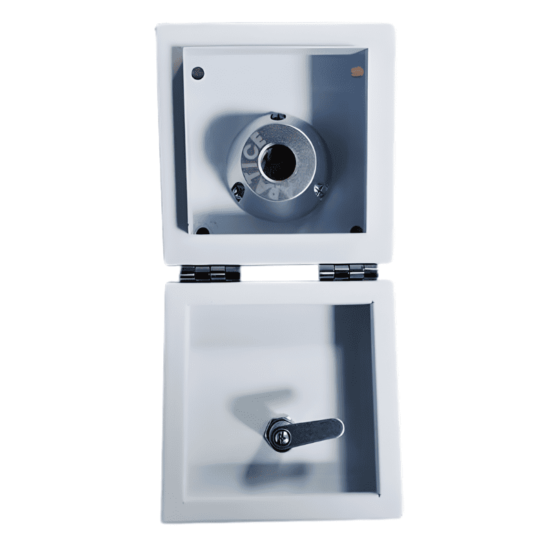 Araphone Protect 1 est un coffret qui se fixe au mur et dans lequel il est possible de fixer une base magnétique de déverrouillage pour les pochettes anti-ondes Araphone Blocker.