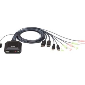 Aten CS22DP Mini-Switch KVM 2 ports DisplayPort, câbles intégrés