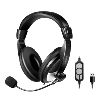 Casque stéréo avec commandes, 1x USB-A, microphone, noir