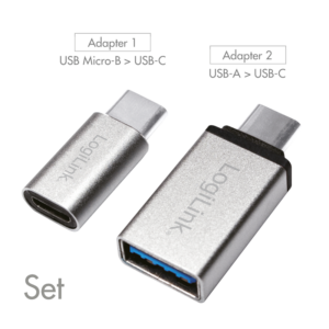 Jeu d'adaptateurs USB-C, C/M vers USB-A/F + C/M vers Micro-USB/F, argent