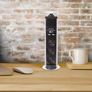 Bloc escamotable 3 prises + 2 USB 2,1A