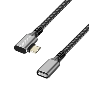 Rallonge USB3.2 Type-C M coudé /F, PD, alu, Noir/Gris
