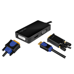 Adaptateur Mini DisplayPort, mDP/M vers HDMI-A+DVI+VGA, 4K/30 Hz, noir, 0.15m