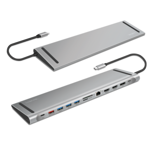 Station d'accueil USB 3.2 Gen2, USB-C, 12 ports, PD, argent