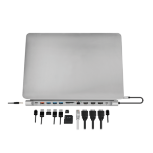 Station d'accueil USB 3.2 Gen2, USB-C, 12 ports, PD, argent