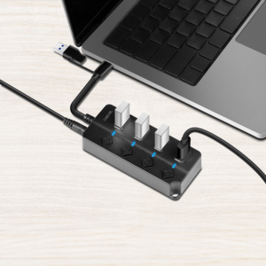 Hub USB-C+A, USB3.2 Gen1 4 ou 7 xUSB-A avec interrupteurs
