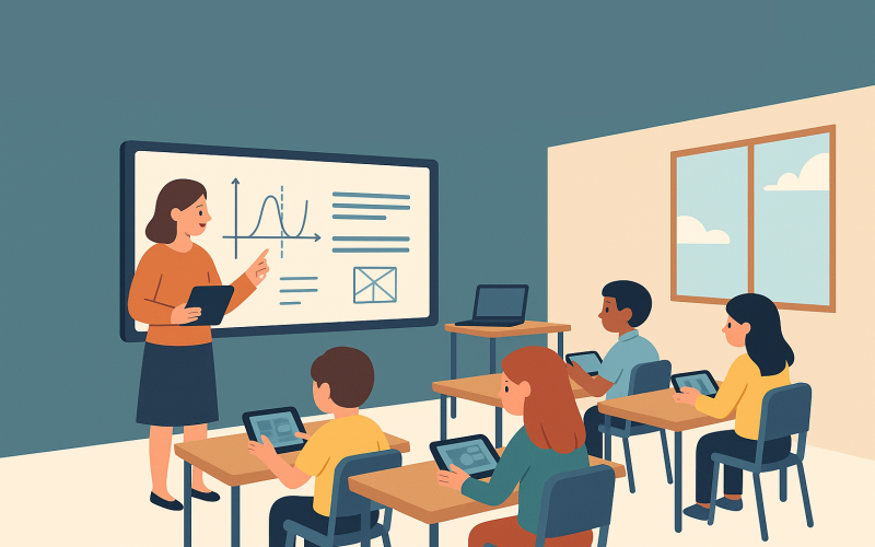 Salle de classe avec équipements numérique parfaitement adaptés à la pédagogie de l'enseignant